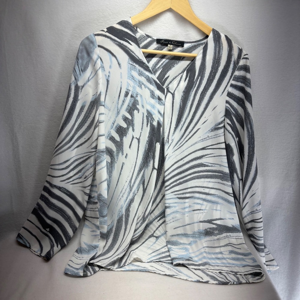 Rose & Olive Abstract Zebra Print V Neck Long Sleeve Blouse‎ Women Size S